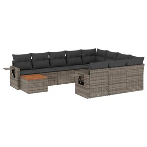 vidaXL Set canapele de grădină cu perne, 11 piese, gri, poliratan