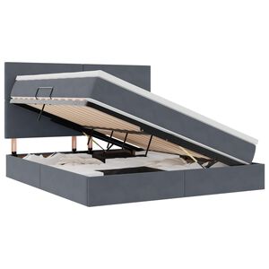 vidaXL Pat cu saltea și LED cu saltea Gri &icirc;nchis 160 x 200 cm Catifea