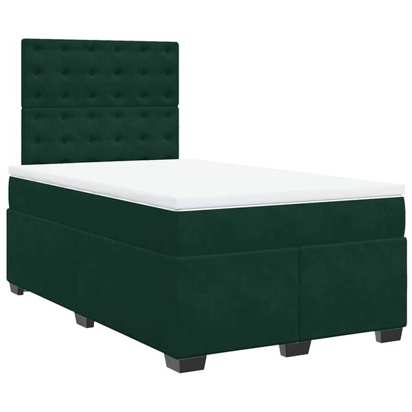 vidaXL Pat box spring cu saltea, verde &icirc;nchis, 120x190 cm, catifea