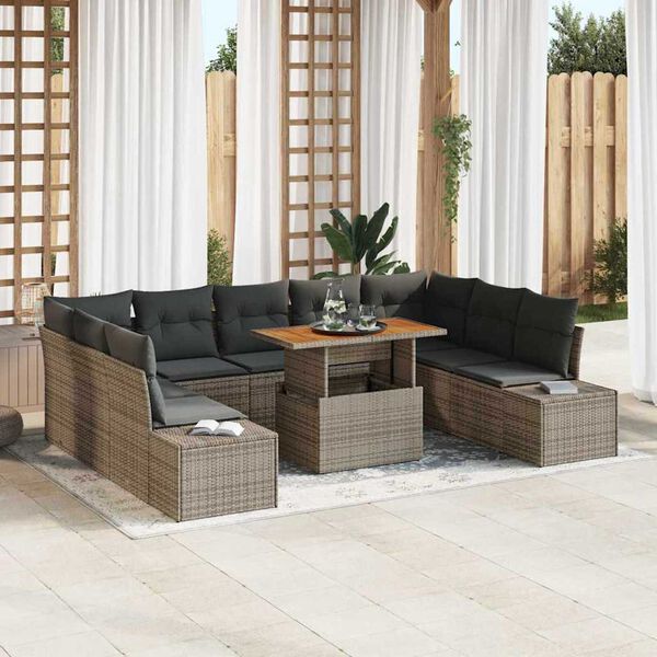 vidaXL Set de canapele pentru grădină 10 pcs Gri Rattan poli