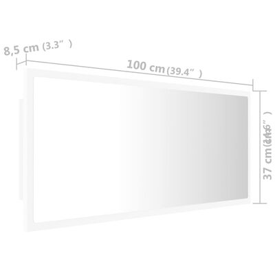 vidaXL Oglindă de baie cu LED, alb, 100x8,5x37 cm, lemn prelucrat