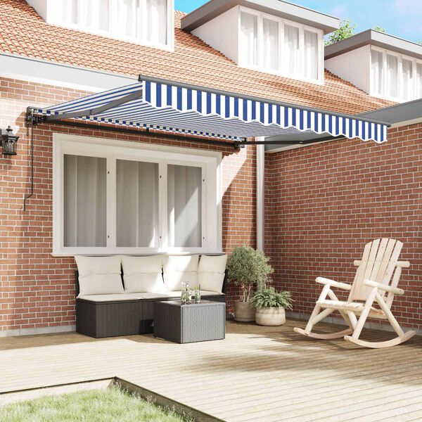 vidaXL Cortina Retractabilă Albastru și Alb 300 x 250 cm