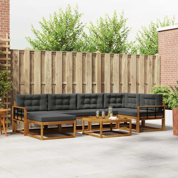 vidaXL Set de canapele de exterior cu pernă 7 pcs Natural și Antracit