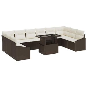 vidaXL Set de canapea cu pernă Manual 11 pcs Maro și Crem poliratan