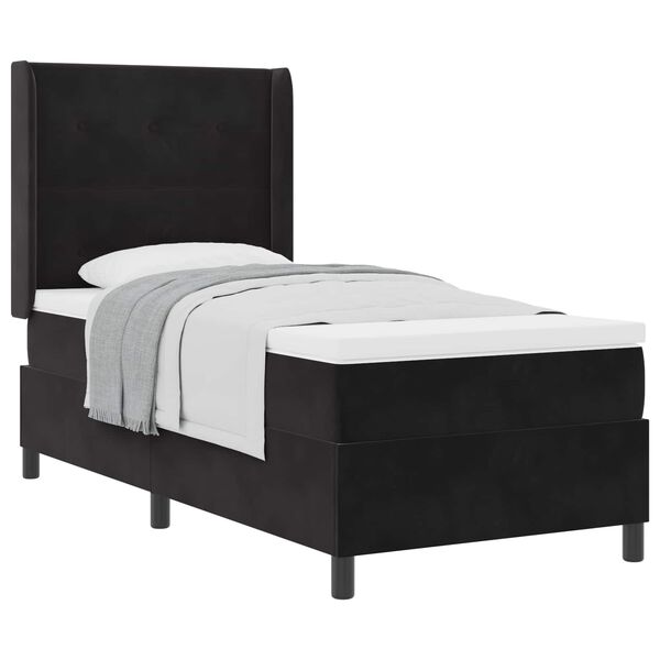 vidaXL Pat cu arcuri cu saltea cu headboard Negru 90 x 200 cm Catifea