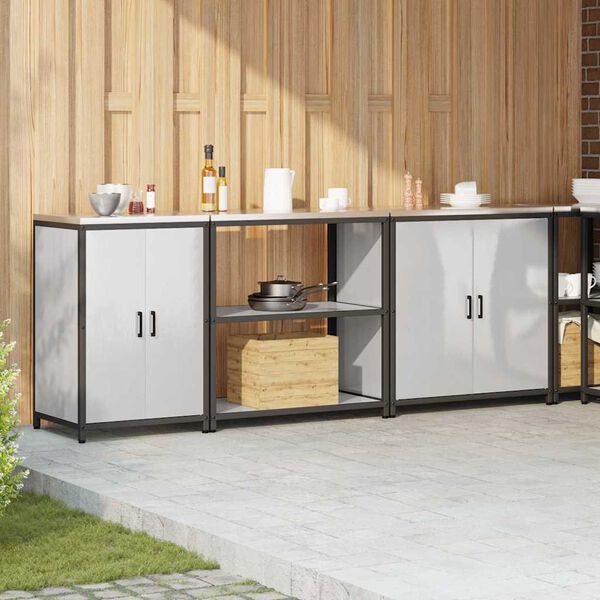 vidaXL Set de depozitare pentru bucătărie cu raft 3 pcs Argintiu