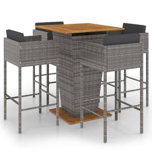 vidaXL Set mobilier bar de grădină cu perne, 5 piese, gri, poliratan