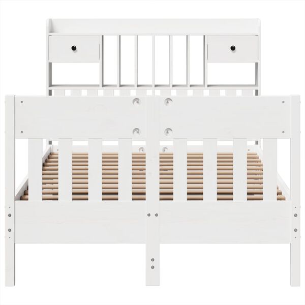 vidaXL Cadru de pat fără saltea, alb, 135x190 cm, lemn masiv de pin