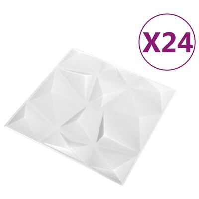 vidaXL Panouri de perete 3D 24 buc. alb 50x50 cm model diamant 6 m²