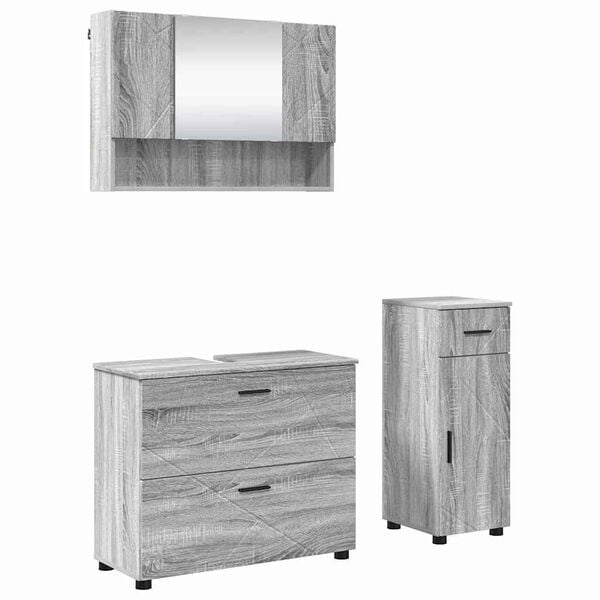 vidaXL Set de mobilier pentru baie 3 pcs sonoma gri Lemn compozit