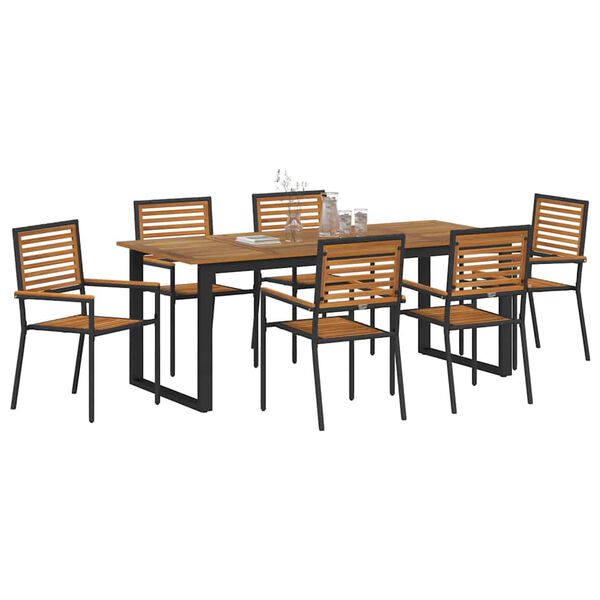 vidaXL Set de masă pentru grădină 7 pcs Negru Lemn Solid de Acacia