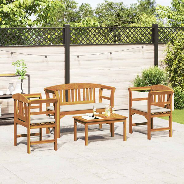 vidaXL Set de Mobilier cu pernă 4 pcs natural Lemn Solid de Acacia