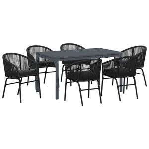 vidaXL Set de masă pentru grădină 7 pcs Negru poliratan