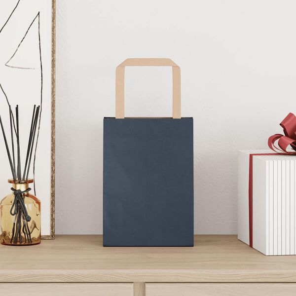 vidaXL Pungi de h&acirc;rtie 250 buc cu m&acirc;nere Albastru 15x8x21 cm