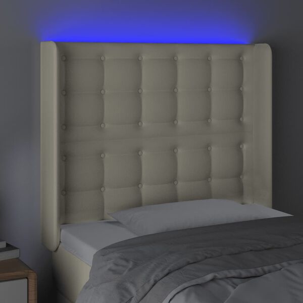 vidaXL Tăblie de pat cu LED, crem, 93x16x118/128 cm, piele ecologică