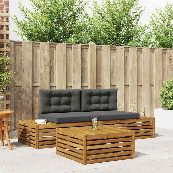 vidaXL Set de canapele de exterior 3 Bucată Natural și Antracit