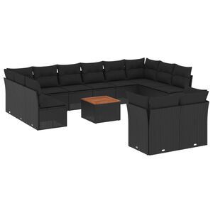 vidaXL Set mobilier de grădină cu perne, 13 piese, negru, poliratan