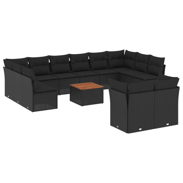 vidaXL Set mobilier de grădină cu perne, 13 piese, negru, poliratan