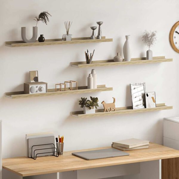 vidaXL Rafturi de perete, 4 buc., alb și stejar sonoma, 80x9x3 cm