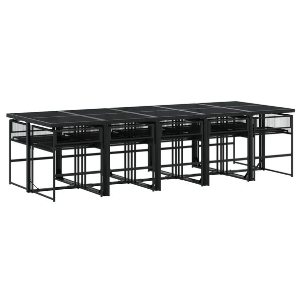 vidaXL Set mobilier de exterior cu perne, 11 piese, negru, poliratan