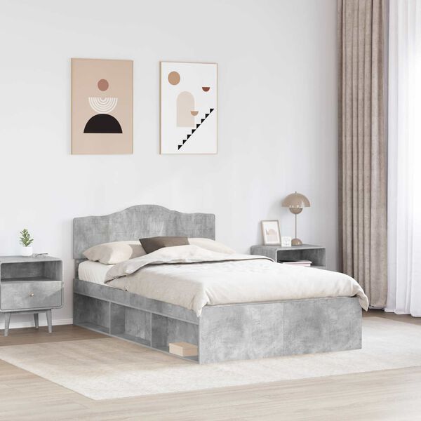 vidaXL Cadru de pat cu headboard Beton 120 x 200 cm Lemn de pin masiv