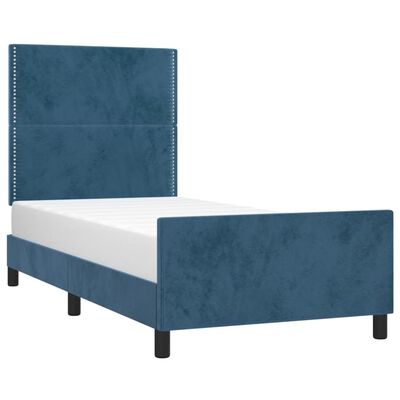vidaXL Cadru de pat cu tăblie, albastru închis, 100x200 cm, catifea