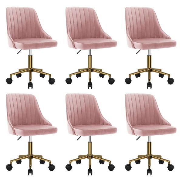 vidaXL Scaune de sufragerie pivotante 6 buc, roz, catifea