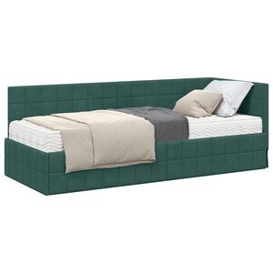 vidaXL Cadru de pat colțar cu saltea 2 buc. Verde &icirc;nchis 80 x 200 cm