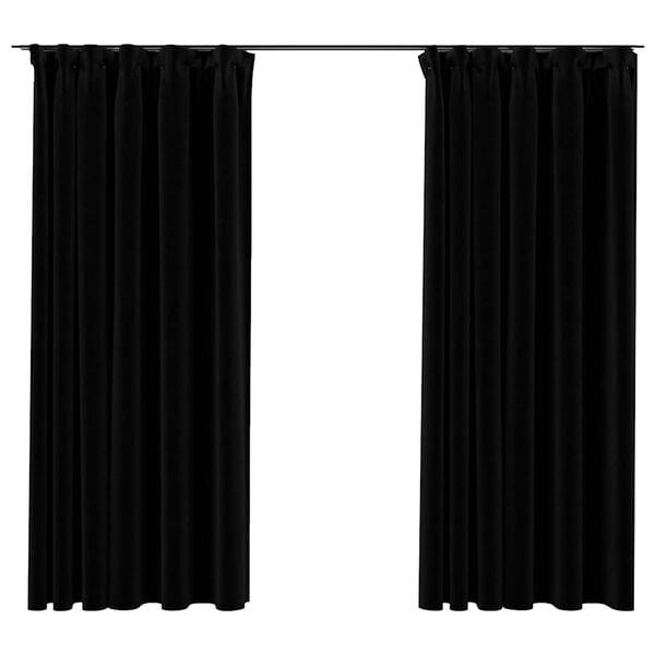 vidaXL Draperii opace aspect in, c&acirc;rlige, 2 buc., negru, 140 x 175 cm