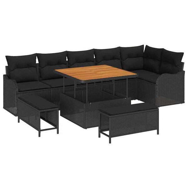 vidaXL Set de canapele pentru grădină cu pernă cu pernă 9 pcs Negru