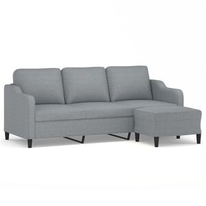 vidaXL Canapea cu 3 locuri și taburet, gri deschis, 180 cm, textil