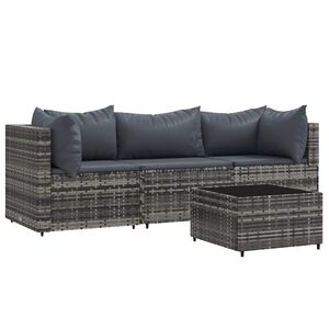 vidaXL Set mobilier de grădină cu perne, 4 piese, gri, poliratan