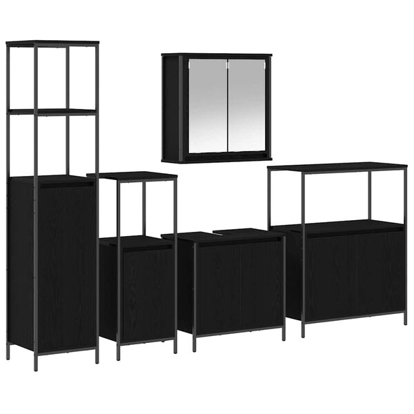 vidaXL Set de mobilier pentru baie 5 pcs Stejar Negru Lemn compozit
