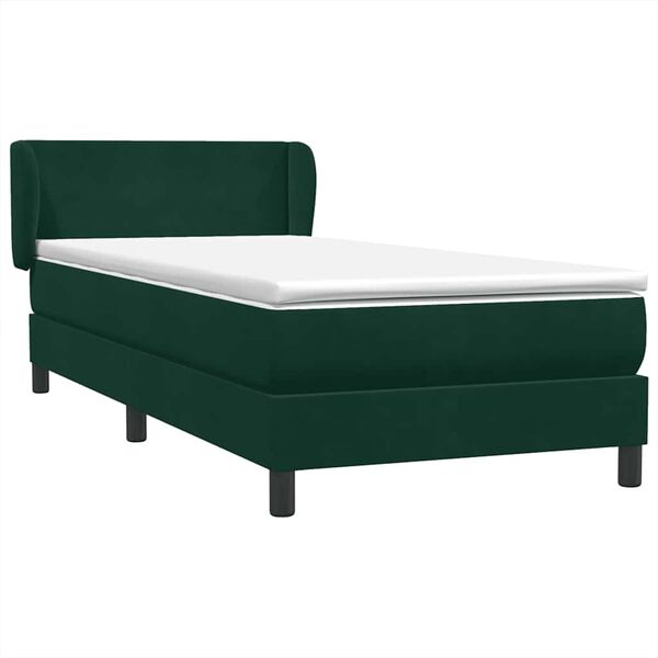 vidaXL Pat box spring cu saltea, verde &icirc;nchis, 90x210 cm, catifea