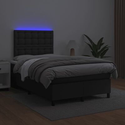 vidaXL Pat box spring cu saltea și LED, negru, 120x190 cm, piele eco