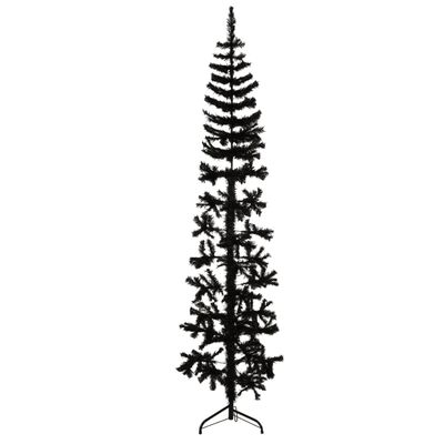 vidaXL Jumătate brad de Crăciun subțire cu suport, negru, 180 cm