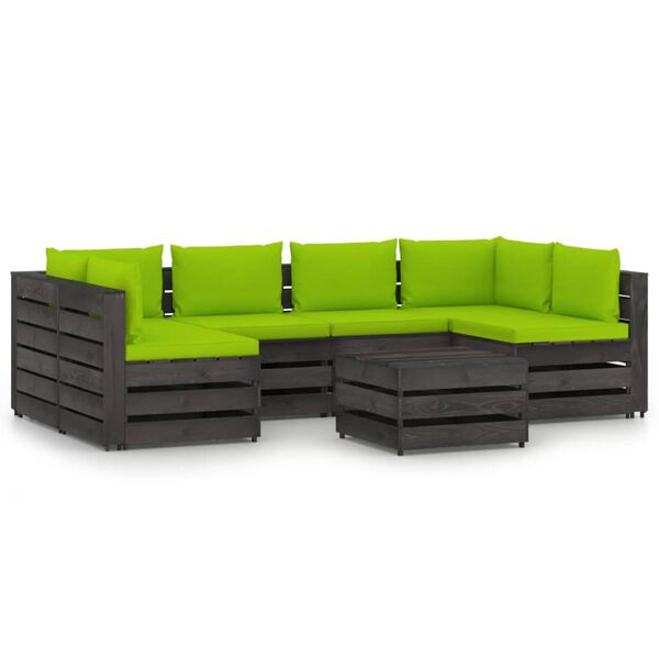 vidaXL Set mobilier grădină cu perne, 7 piese, gri, lemn tratat