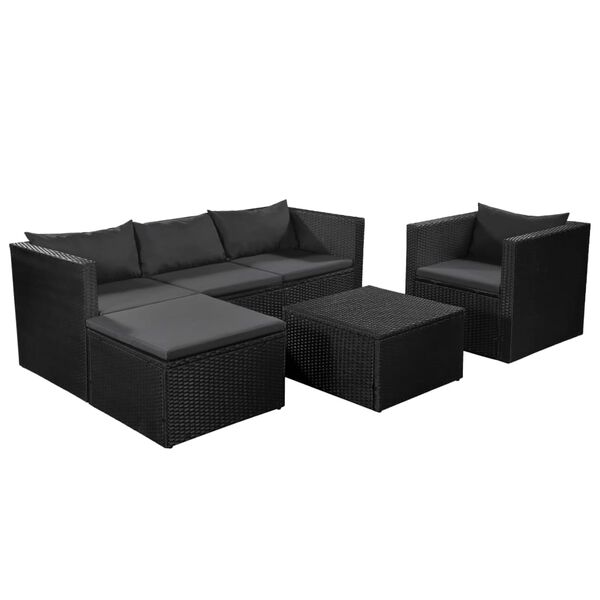 vidaXL Set mobilier de grădină, 4 piese, negru & gri, poliratan