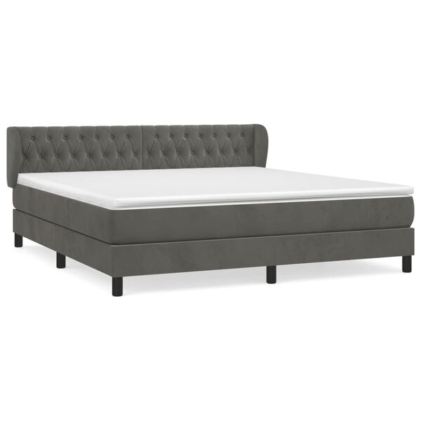 vidaXL Pat box spring cu saltea, gri &icirc;nchis, 180x200 cm, catifea