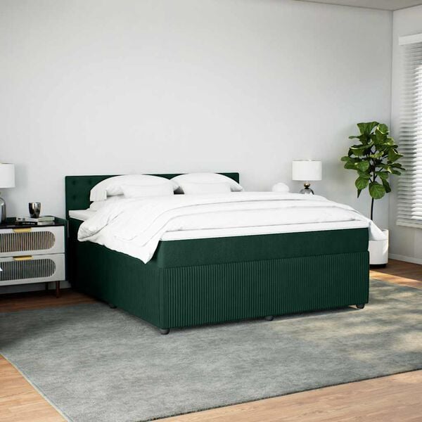 vidaXL Pat box spring cu saltea, verde &icirc;nchis, 180x200 cm, catifea
