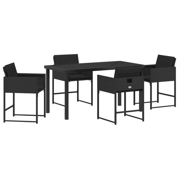vidaXL Set de masă pentru grădină cu pernă 5 pcs Negru poliratan