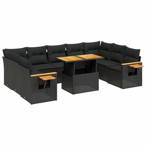 vidaXL Set canapele de grădină cu perne, 10 piese, negru, poliratan