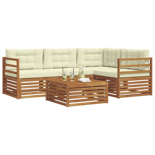 vidaXL Set de canapele de exterior cu pernă 5 pcs Natural și Crem