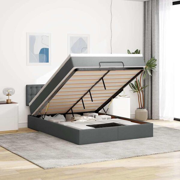 vidaXL Pat otoman cu saltea țesătură gri &icirc;nchis 140x200 cm