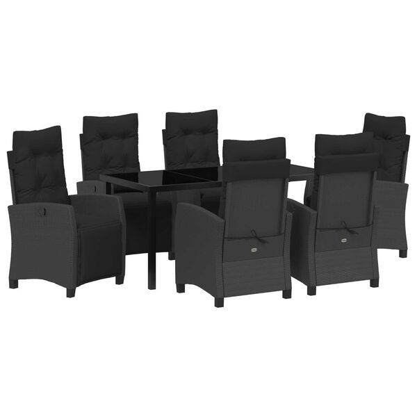 vidaXL Set de masă pentru grădină cu pernă 7 pcs Negru poliratan