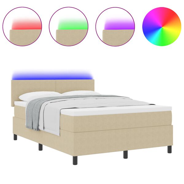 vidaXL Pat cu arc LED cu headboard Gri deschis și alb. 140 x 190 cm