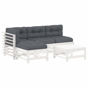 vidaXL Set mobilier de grădină cu perne, 5 piese, alb, lemn masiv