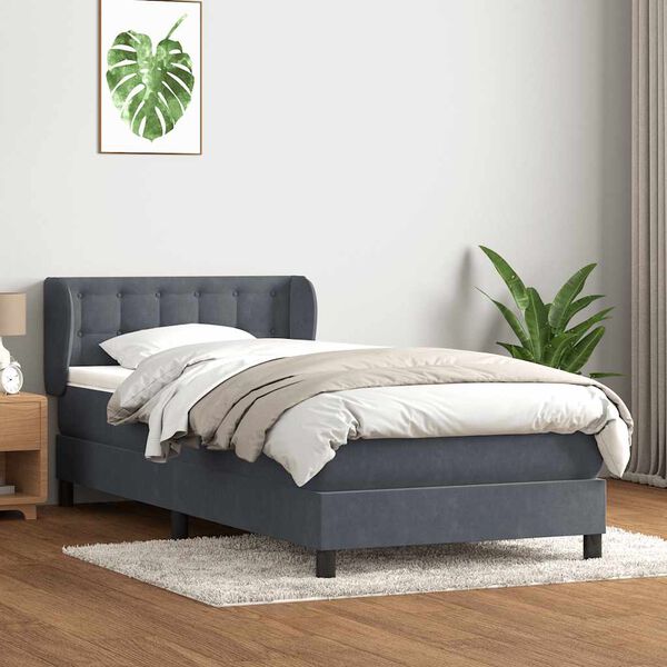 vidaXL Pat box spring cu saltea, gri &icirc;nchis, 80x220 cm, catifea
