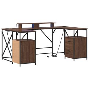 vidaXL Birou Stejar &icirc;nchis Lemn prelucrat 182 x 101 x 87,5 cm