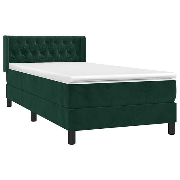 vidaXL Pat box spring cu saltea, verde &icirc;nchis, 100x200 cm, catifea